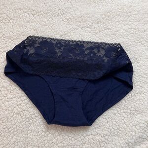 NWT Victoria's Secret lace waistband cotton bikini- dark blue
